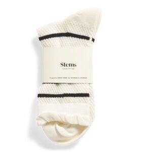 Stems 1 Pair Ivory Black Stripes Ribbed Ruffled Lettuce Hem Stretch Cotton Socks